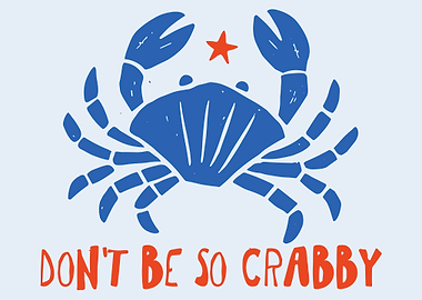 Funny Blue Crab Linocut Poster Vintage Coastal Wall Art Marine Animal Print