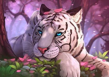 White Tiger in Cherry Blossoms