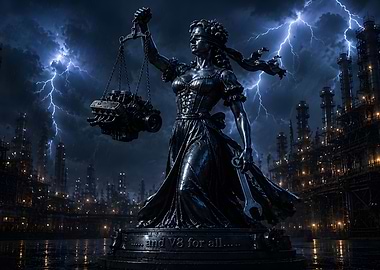 Lady Justice with V8 Engine and Wrench