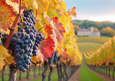 Vineyard in Autumn with Grapes
