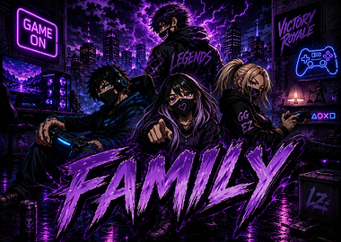 Gamer Family in Neon City
