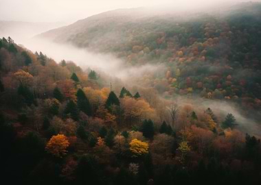 Misty Autumn Forest Landscape