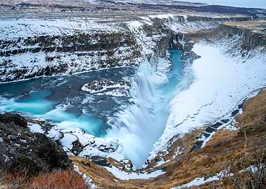 Gullfoss Waterfall in Winter