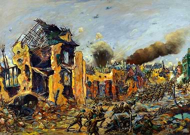 French Canadians Enter Péronne 1918 by Louis Weirter WW1 Historical Painting