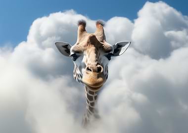 Giraffe Head in Clouds