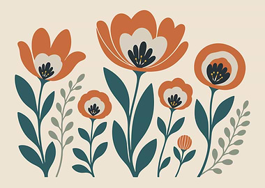Mid-Century Floral Wall Art – Scandinavian Folk Botanical Poster