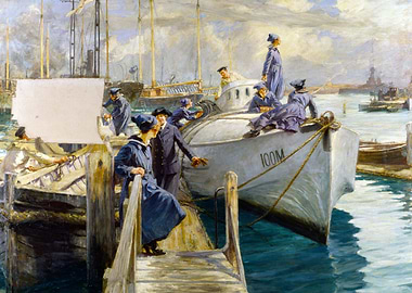Boat Cleaning at the Coastal Motor Boat Base by Arthur David McCormick WW1 Historical Painting