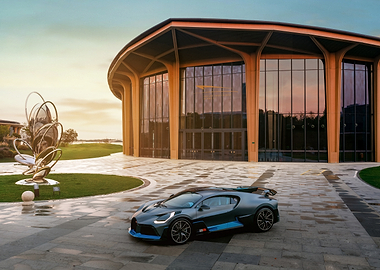 Bugatti Divo in front of modern building