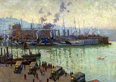 Dazzled Leave Ships, Boulogne by Charles David Jones Bryant WW1 Historical Painting