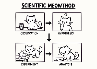 Scientific Meowthod Funny Cat Diagram Poster Cute Cartoon Cat Wall Art