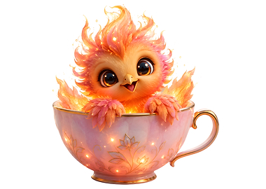 Cute Baby Phoenix in a Teacup