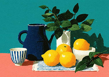 Still Life with Lemons and Blue Pitcher