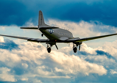 Vintage Military Airplane in Flight