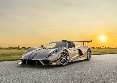 Golden hypercar at sunset