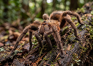 Tarantula on a mossy log