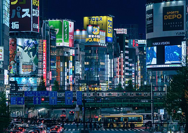 Neon-lit Tokyo street at night