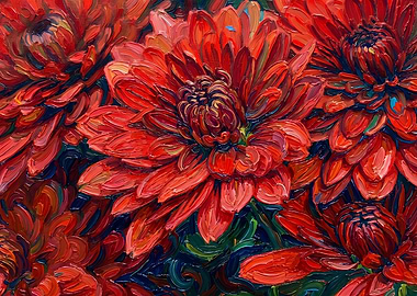 Vibrant Red Impressionist Floral Dream