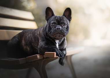 French Bulldog on a Park Bench