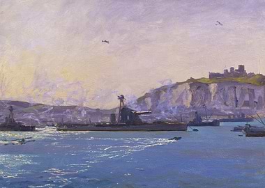 Monitors, Dover Harbour, 1918 by John Lavery WW1 Historical Painting