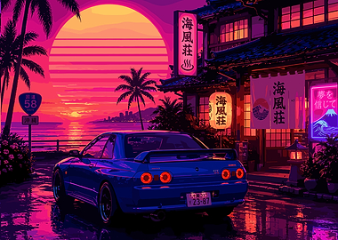 Retro Japanese Car at Sunset