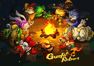Gunfire Reborn characters around a campfire