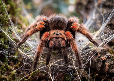 Close-up of a Tarantula on a Web