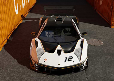 White and Black Racing Car with Number 12