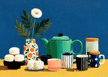 Still Life with Tea Set and Cakes