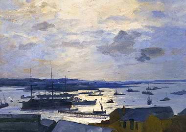 Parkeston, 1917, a Destroyer Base at Harwich by John Lavery WW1 Historical Painting