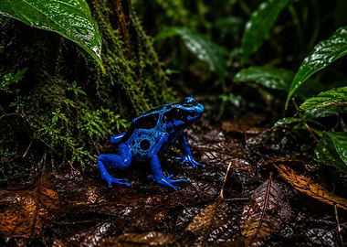 Vibrant Blue Poison Dart Frog in Rainforest
