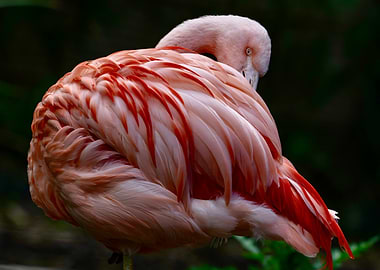 Flamingo with Pink and Red Feathers