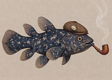 Fish Smoking Pipe Wearing Cap