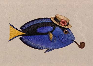 Fish Wearing Hat Smoking Pipe