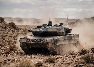 Leopard 2 Tank in Desert Terrain