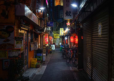 Night Alley in Sangenjaya (Tokyo) in Japan with Red Lanterns