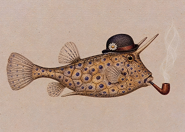Fish in a hat smoking a pipe