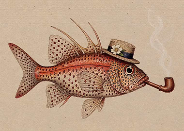 Fish Wearing Hat Smoking Pipe