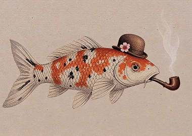 Koi Fish Smoking a Pipe