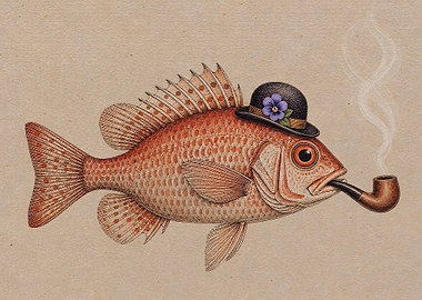 Fish Wearing Hat Smoking Pipe