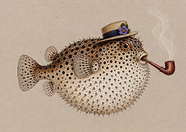 Pufferfish Smoking a Pipe