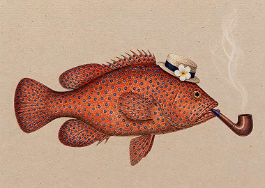 Fish Smoking a Pipe with a Hat