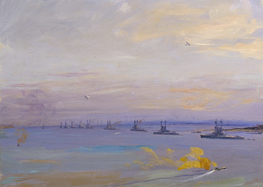 American Battle Squadron in the Firth of Forth, 1918 by John Lavery WW1 Historical Painting