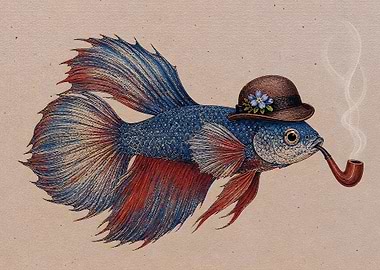 Betta Fish Smoking a Pipe