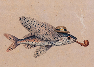 Whimsical Fish with Hat and Pipe