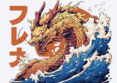 Golden Dragon in Crashing Waves