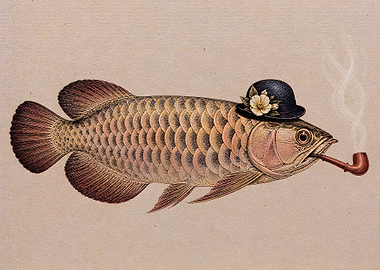 Fish Smoking Pipe Wearing Hat