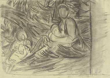 Mother and Child Charcoal Sketch