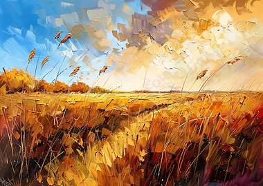 Impressionistic Field of Wheat Under a Dramatic Sky