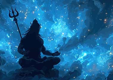 Shiva Meditating in Cosmic Nebula