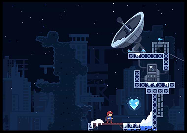 Pixel Art Character in Snowy Cityscape